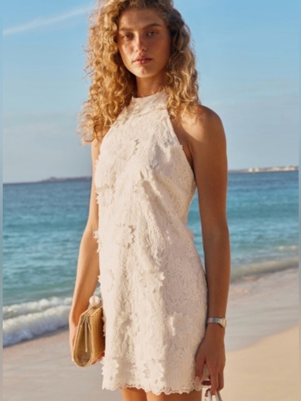 Abercrombie & Fitch White Floral Lace Halter Mini Dress